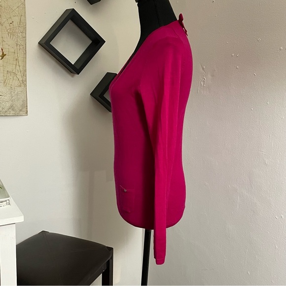 Massimo Dutti Pink Wool-Cashmere Front Pockets V-neck Back Keyhole Bow Sweater - Picture 3 of 13